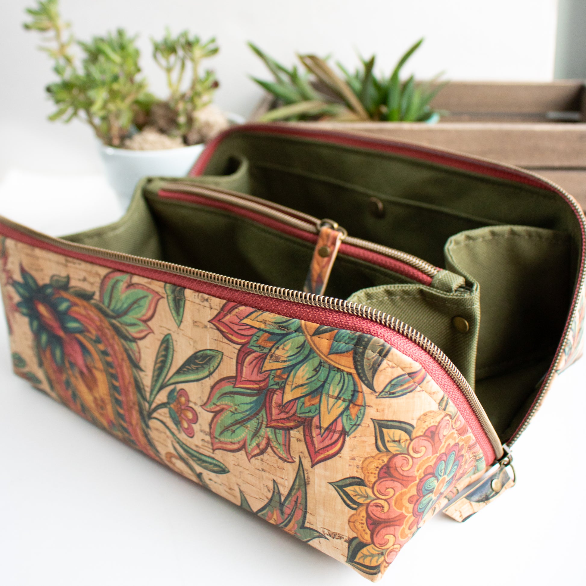 Carry Bag Case Embroidery Tool Storage Handbag Organizer Round With Pockets  Compartments For Accessories Leaves Pattern Carry Bag
